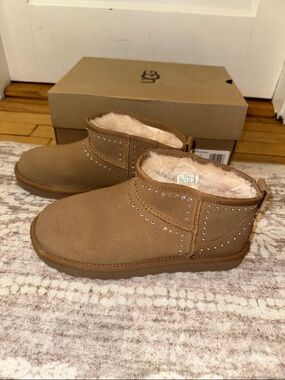 UGG Ultra Mini Bling Chestnut Suede Studded Booties
